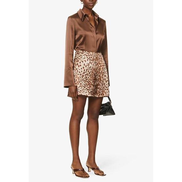 Reformation Benson Leopard Silk Mini Pencil Straight Skirt Brown Women's Size 2 - Picture 5 of 9
